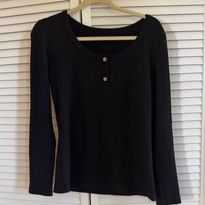 Black thermal Henley long sleeve top
